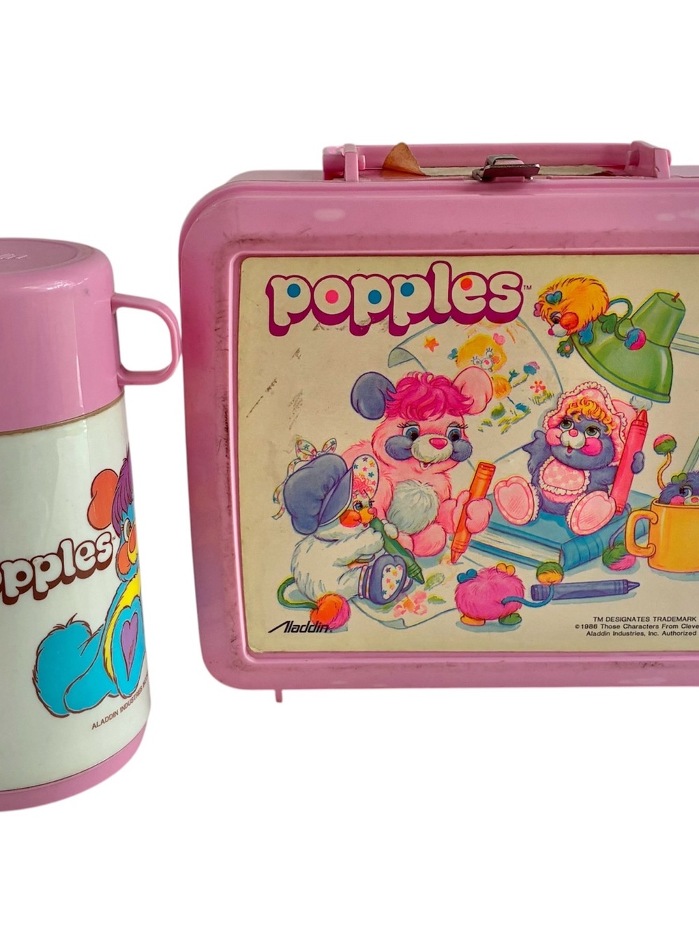 Vintage 1986 Popples Pink Lunch Box with Thermos  Collectible Aladdin